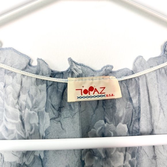 Vintage 80s Blue Floral Sheer Chiffon Cardigan Blouse - Picture 4 of 6